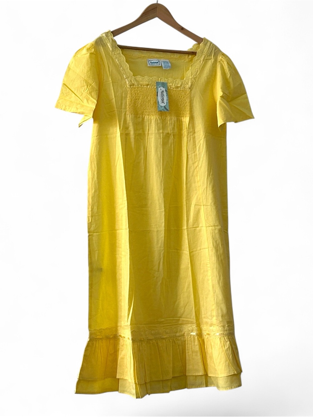 National 1952 Vintage Cottagecore Smocked 100% Cotton Nightgown with Eyelet Trim